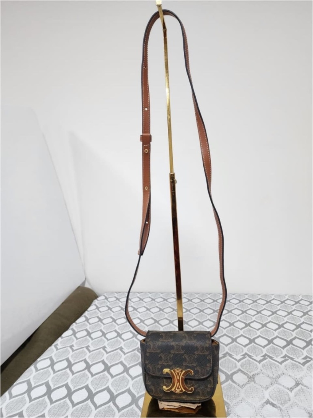 Authentic Celine Triomphe Claude Mini Crossbody Bag Brown